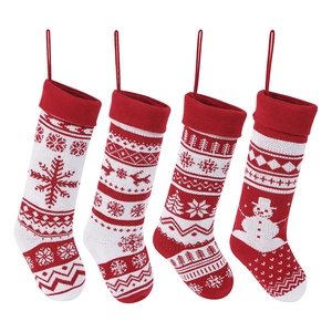 Set di 4 calze natalizie in maglia da 46 cm con motivi a renna e fiocco di neve