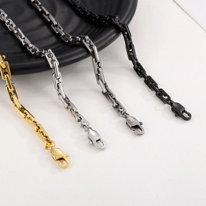 Stainless steel square link chain necklaces in gold silver gunmetal and black finishes
