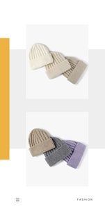 Detailed view of six Morandi-colored ribbed knit beanies showing thick texture