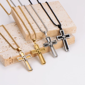 Hip hop stainless steel cross pendant necklaces in gold, silver, and black colors