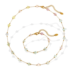 Minimalist shell star necklace and bracelet set in gold-tone stainless steel finish