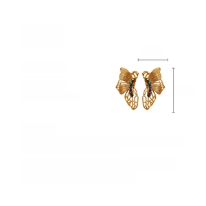 Detailed specs showing butterfly stud earrings dimensions 4cm by 2cm and silver needle detail