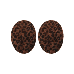 Oval leopard print earrings in brown flocking texture with silver needles for women