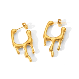 Lava style 18k gold plated stainless steel stud earrings with modern fluid metal design