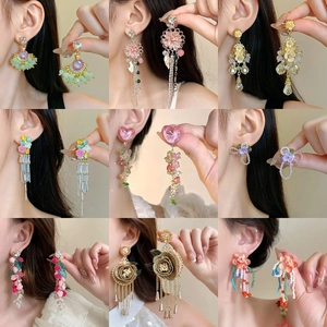 Handmade Flower Tassel Dangle Earrings Crystal Resin Geometric Chic Jewelry For Women With 925 Sterling Silver Earring Post