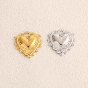 Minimalist textured heart pendants in gold and silver steel for DIY jewelry making