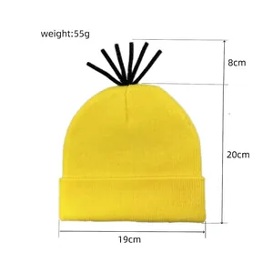 Bonnet en tricot jaune avec décor de pousses noires pour costumes de cosplay Halloween
