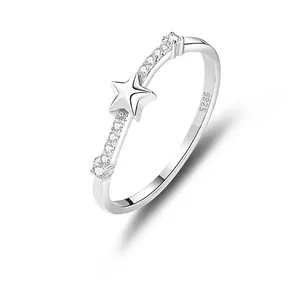 925 Sterling Silver Star Ring With Cubic Zirconia Minimalist Stacking Jewelry For Women Elegant Thin Band Finger Decor