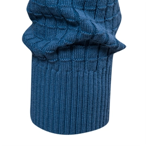 Pull en maille bleu pour homme avec motif à carreaux et poignets côtelés classiques