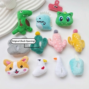 Cute plush cartoon animal pins with dinosaur and shiba design and back opening detail