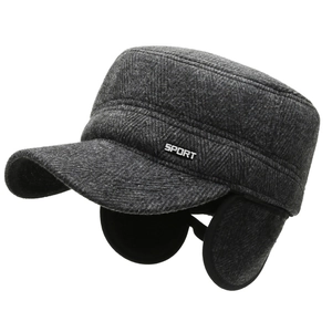 Warm winter hat for men with ear flaps and thickened cotton lining in dark grey