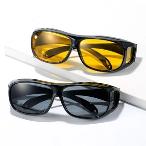 Fit Over Sunglasses Night Vision Goggles Wrap Around Driving Eyewear UV Protection Windproof Men Women Plastic Frame