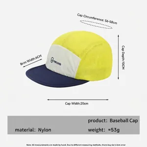 Size guide for breathable color-block mesh sports cap with dimension details in centimeters