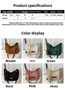 Detailed size chart showing dimensions and weight for the stylish winter shoulder bag