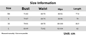 Size chart showing bust, waist, and length measurements for the V-neck lace slit dress