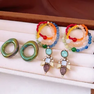 Vintage Drop Earrings Iridescent Hoop Earrings And Beaded Rings With 925 Sterling Silver Earring Post Glass Rhinestone