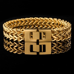 Men Double Row Dragon Bone Chain Bracelet Stainless Steel Mesh Woven Hip Hop Punk Style Geometric Jewelry Square Clasp