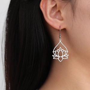 Elegant silver hollow lotus drop earrings for women made of durable stainless steel