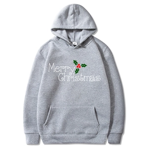 Gray Merry Christmas hoodie for men and women with festive 2D print and pocket