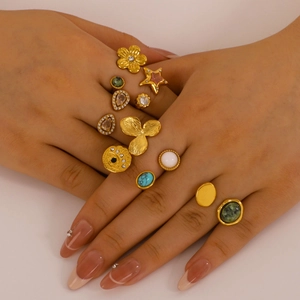 Vintage 18K gold plated stainless steel rings set with natural stones and zircon