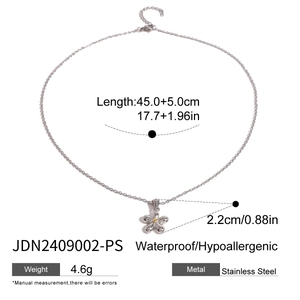 Silver stainless steel flower pendant necklace 45cm chain with product dimensions