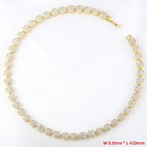Detail view of flower necklace with 8mm width and 420mm length featuring zircon pavé