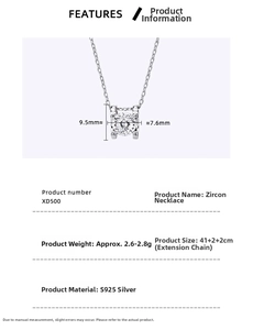 Technical drawing of S925 silver necklace with 9.5mm zircon pendant and 41cm chain length