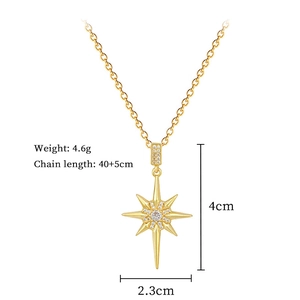 Detailed size specifications for gold star pendant necklace with cubic zirconia