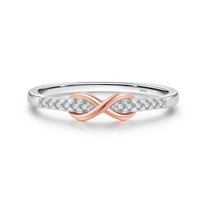 S925 sterling silver Mobius ring with infinity symbol in rose gold and sparkling cubic zirconia
