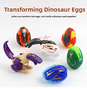 Set of six colorful dinosaur transformation egg toys showing diverse robotic joint details