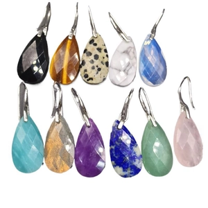 Faceted teardrop gemstone earrings set in multiple colors with metal hooks for women