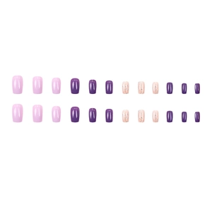 Short square press-on nails set in taro milk tea purple and glittery pink tones