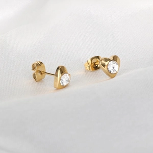 Elegant 18K gold plated heart stud earrings with sparkling cubic zirconia stone center