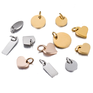 Various shapes of polished stainless steel pendants in gold, silver and rose gold