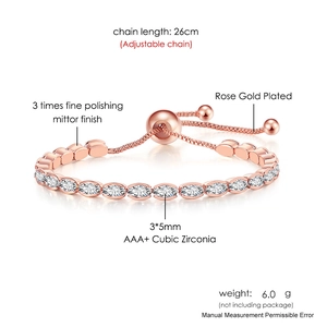 Adjustable rose gold tennis bracelet with 3x5mm marquise-cut cubic zirconia stones