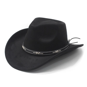 Vintage Western Cowboyhut Wildlederimitat Breite Krempe Retro Fedora Mit Kreuzstich Lederband Unisex