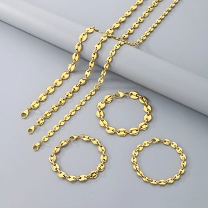 Ensemble de bijoux chaîne à maillons grain de café en or poli avec colliers et bracelets