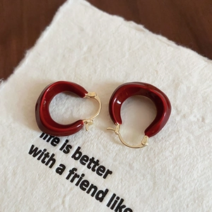 Boucles D'oreilles En Émail Rouge En Forme De U Avec Cuivre Plaqué Or 14K Et Tige En Argent Minimaliste Géométrique Femmes