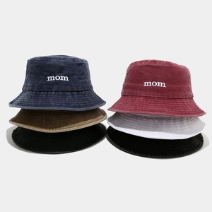 Cappello Alla Pescatora In Cotone Lavato Ricamo Lettere Mom Retro Casual Tesa Larga Protezione Solare Donna