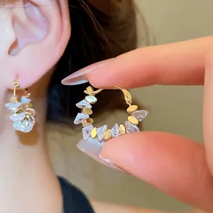 Hoop Earrings Silver Earring Post 18K Gold Plated Crystal Geometric Round Lightweight Luxury Jewelry For Women Elegant