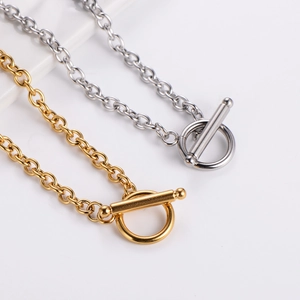 Minimalist Stainless Steel Necklace With OT Toggle Clasp Geometric Gold Plated O-Chain For Women Men
