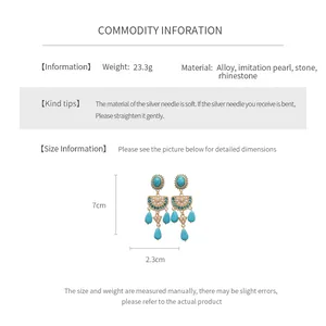 Detailed size chart for vintage resin stone water drop earrings with silver needle posts