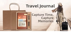 Retro brown leather travel notebook set with pen and gift bag in professional packaging