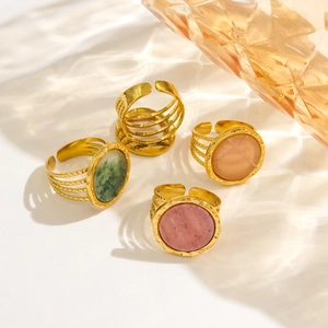 French vintage adjustable gold rings with colorful natural stones and layered wire design