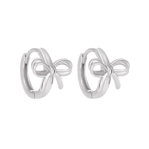 Elegant S925 sterling silver bow knot earrings with a polished mirror finish on white background