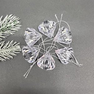 Set of 6 clear acrylic diamond Christmas tree ornaments with silver hanging strings