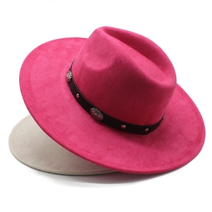 Wide Brim Fedora Hat Felt Polyester Vintage Western Cowboy Style Leather Band Metal Conchos Men Women Retro Fashion
