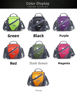 Waterproof nylon crossbody bags shown in seven vibrant colors for outdoor sports