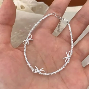 S925 Sterling Silver Bowknot Bracelet For Women Refined Silver Nuggets Design Adjustable Sweet Style Fashion Jewelry Gift