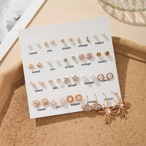 Alloy Faux Artificial Pearl Rhinestone Earrings Heart Star Butterfly Geometric Gold Tone Fashion Jewelry Accessary For Women